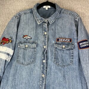 Denver Broncos NFL Pro football WEAR by Erin Andrews Denim Shirt Women XXL